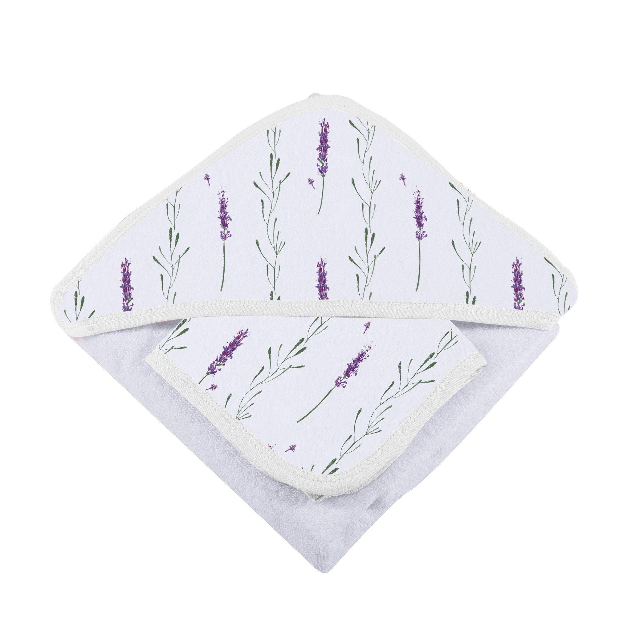 Lavender Stems Bamboo Muslin Hooded Towel and Washcloth Set