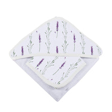 Lavender Stems Bamboo Muslin Hooded Towel and Washcloth Set