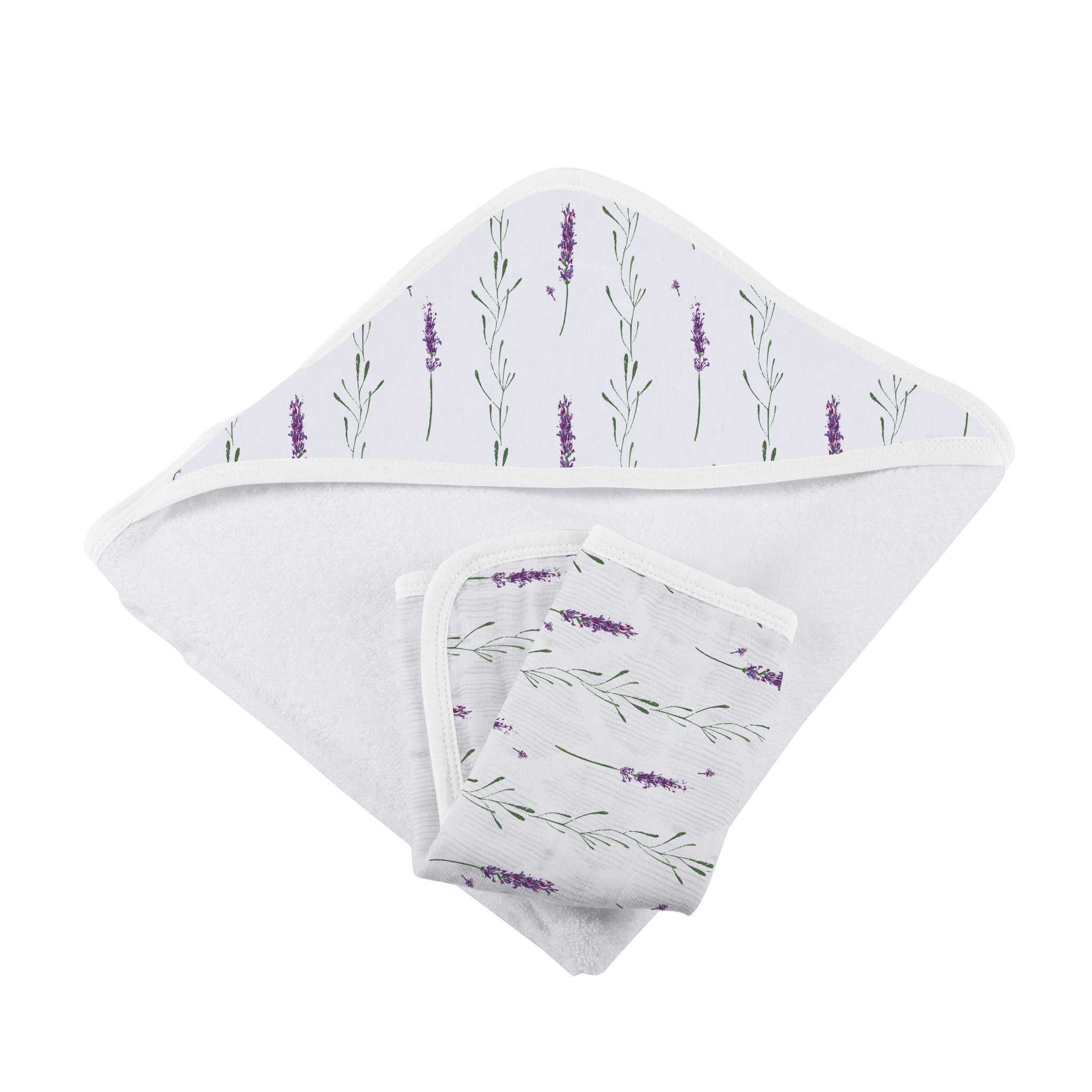 Lavender Stems Bamboo Muslin Hooded Towel and Washcloth Set