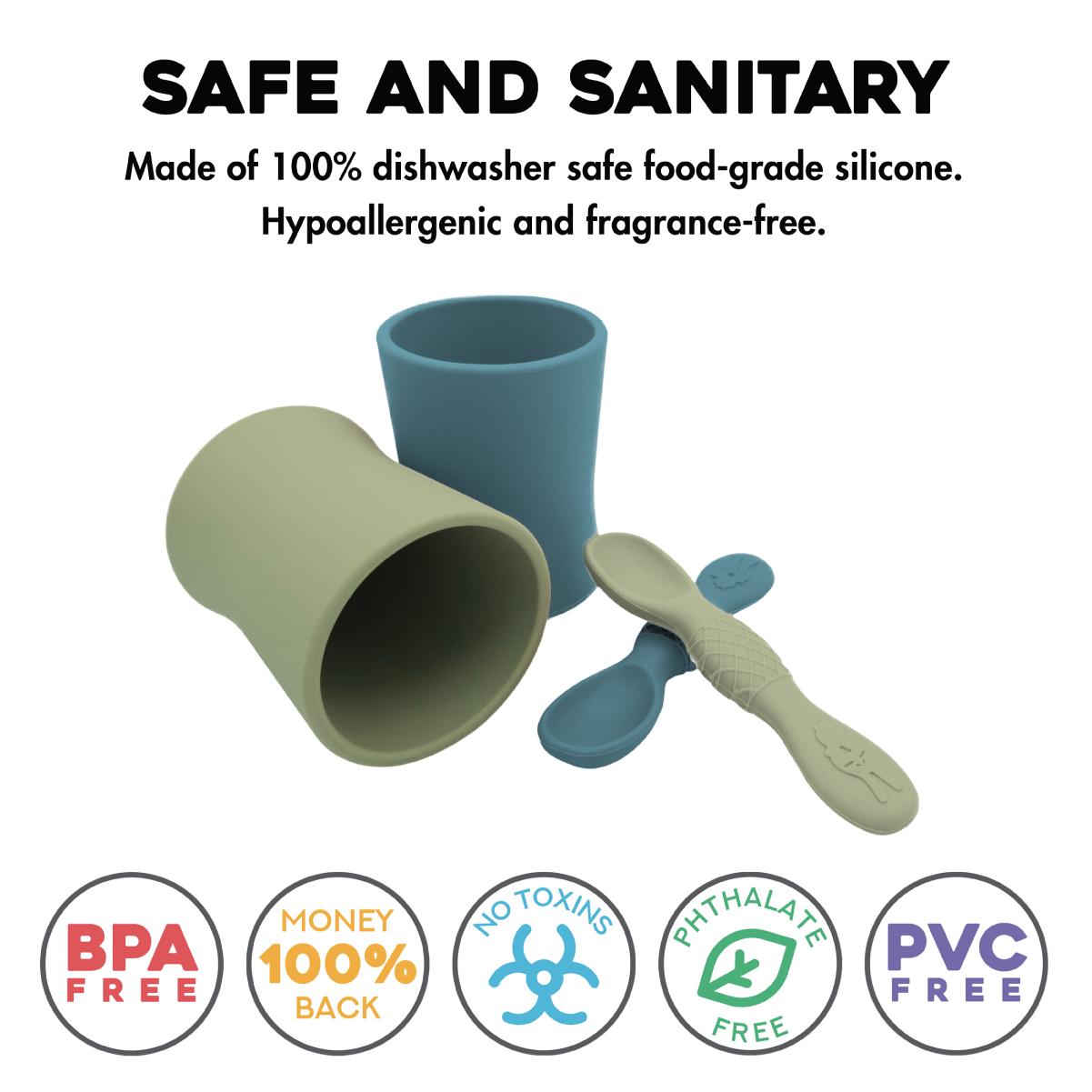 Sage & Blue BPA Free Baby Training Cups With Training Spoons