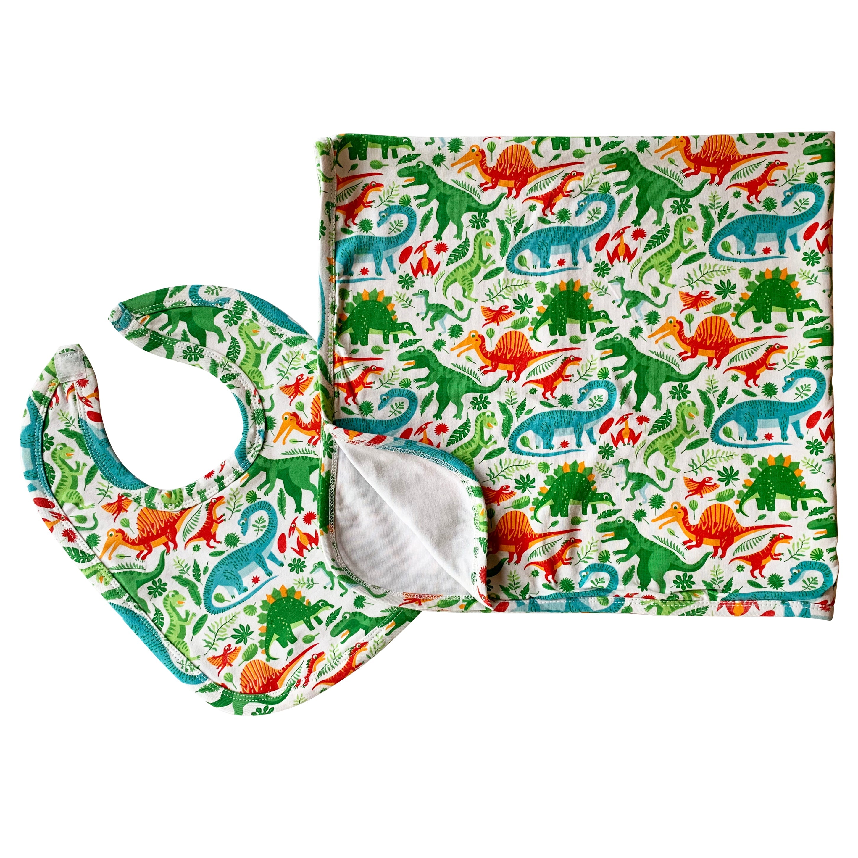 2 Pc Cotton Annloren Baby Boy Dinosaur Blanket & Bib Gift Set