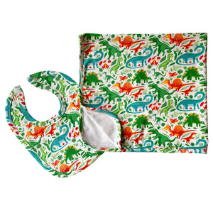 2 Pc Cotton Annloren Baby Boy Dinosaur Blanket & Bib Gift Set