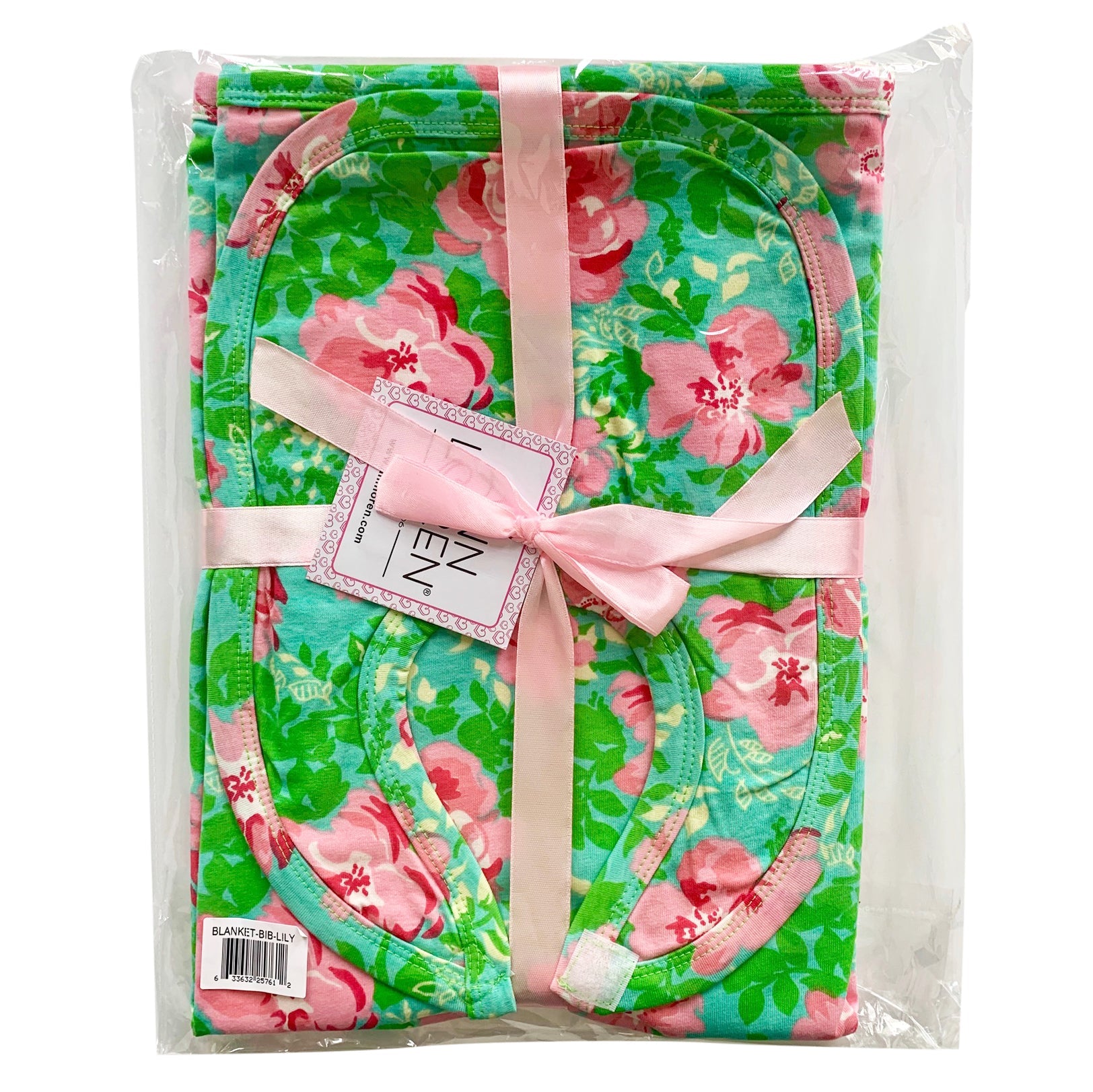 2 Pc Cotton Annloren Baby Girls Floral Blanket & Bib Gift Set