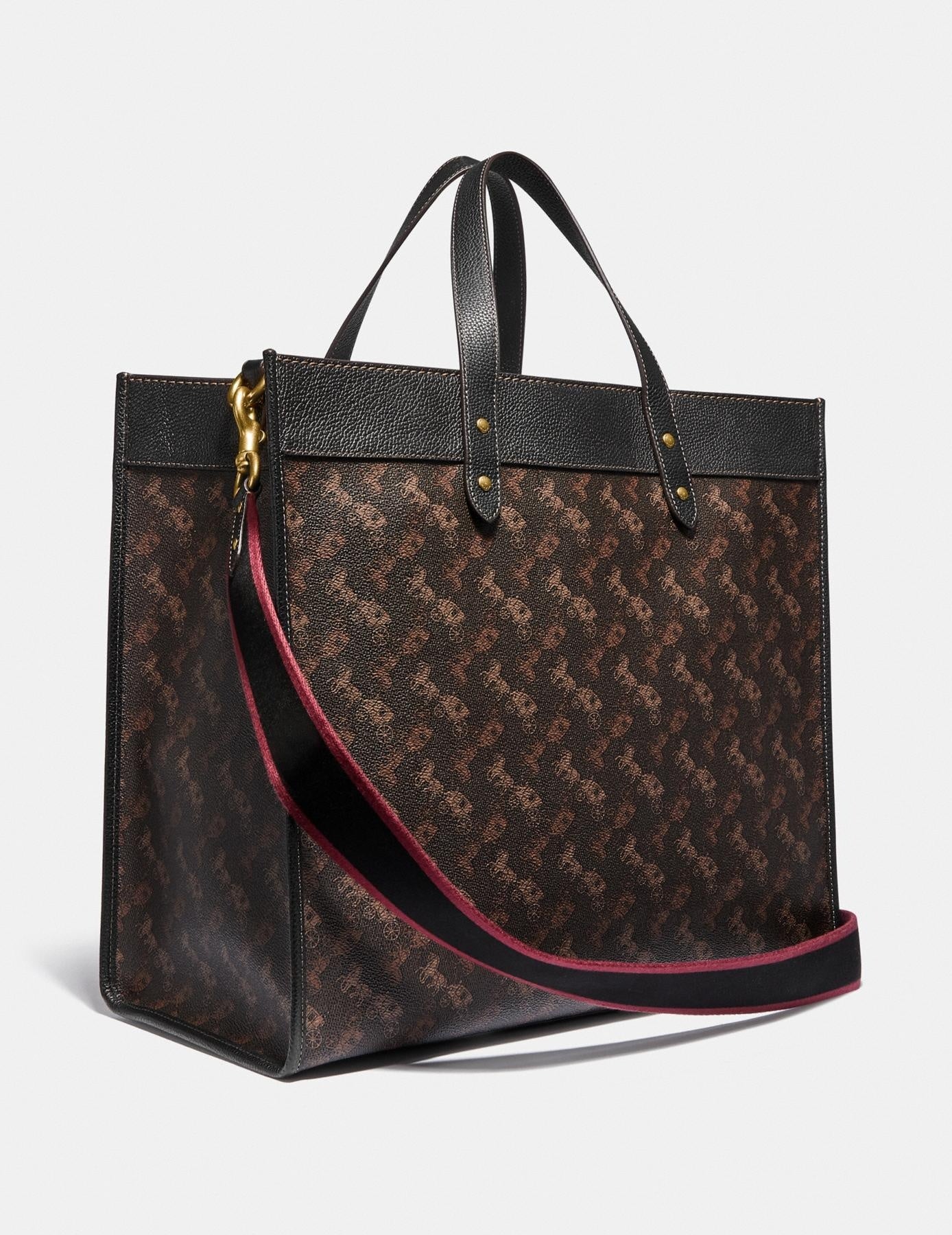 Truffle Black Field Tote 40 With Horse And Carriage Print Coach Women's Leather Bag
