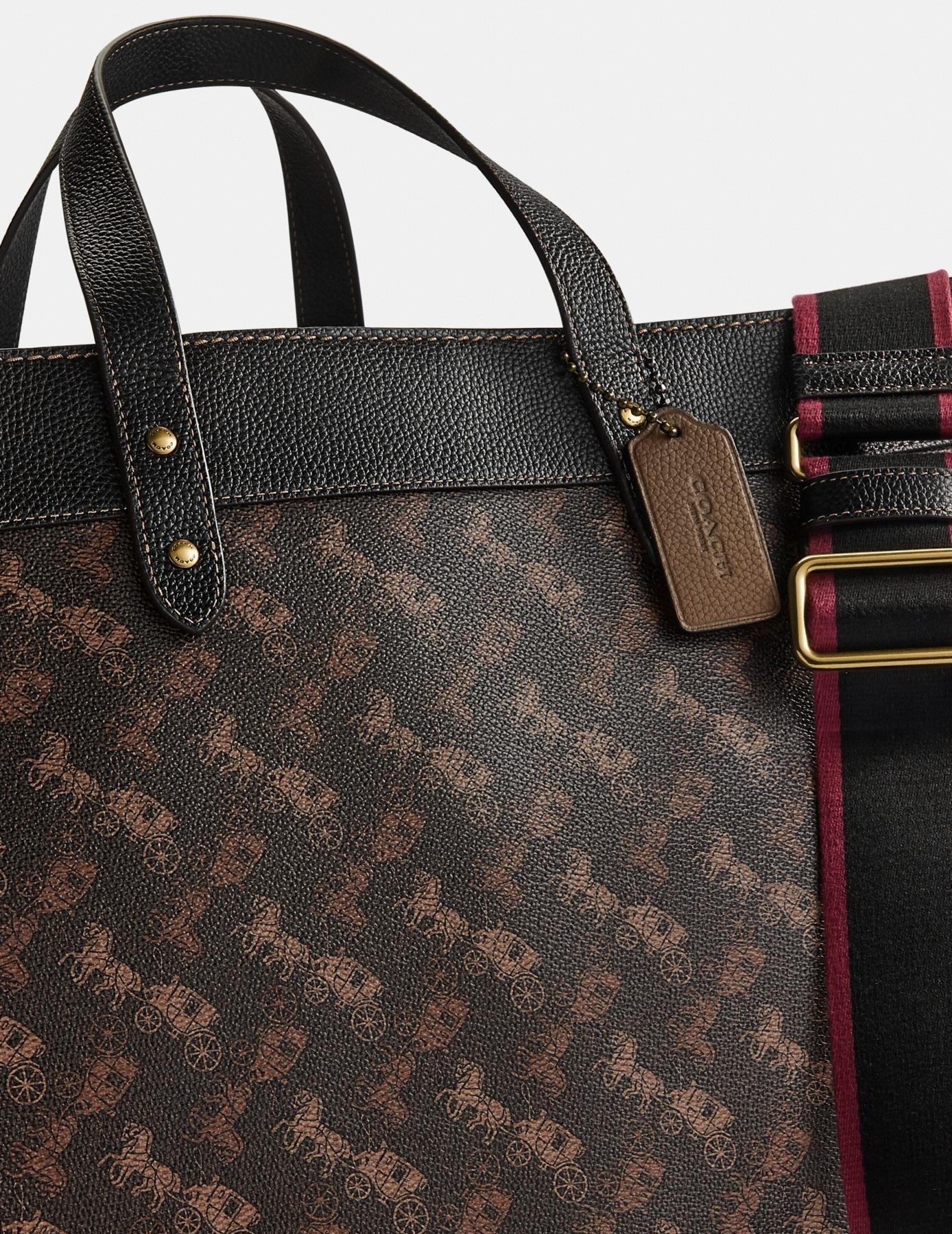 Truffle Black Field Tote 40 With Horse And Carriage Print Coach Women's Leather Bag