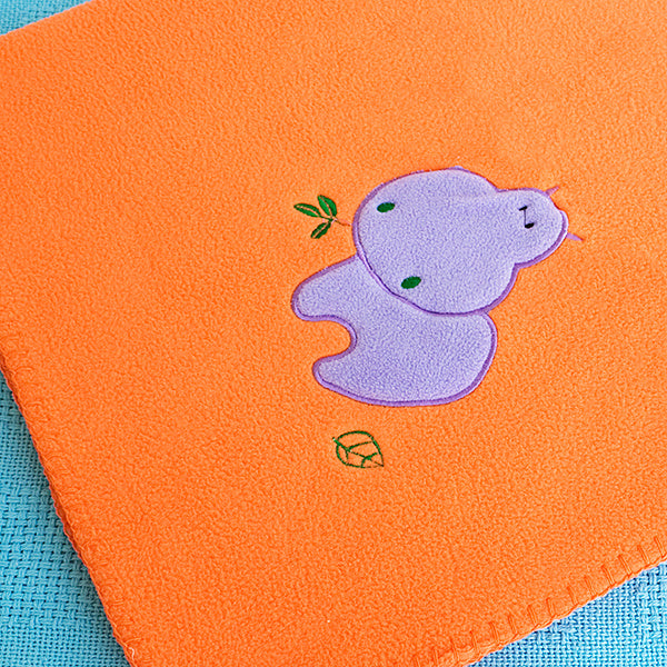 [Purple Hippo - Orange] Embroidered Applique Coral Fleece Baby Throw Blanket (29.5 by 39.4 inches)