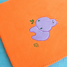 [Purple Hippo - Orange] Embroidered Applique Coral Fleece Baby Throw Blanket (29.5 by 39.4 inches)