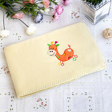 [Orange Giraffe - Yellow] Embroidered Applique Coral Fleece Baby Throw Blanket (29.5 by 39.4 inches)