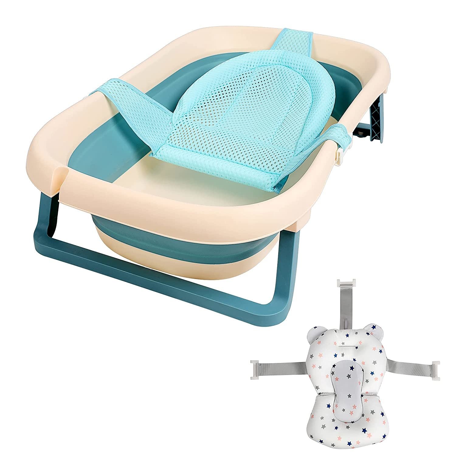 TOLEAD Folding Baby Bathtub with Smart Temperature Sensor, Certificated CPC 4-in-1 Bathtub Includes Sling and Cushion for Baby Three Stages Grow, L30.90" W19.30" H9.10" (Pink)…