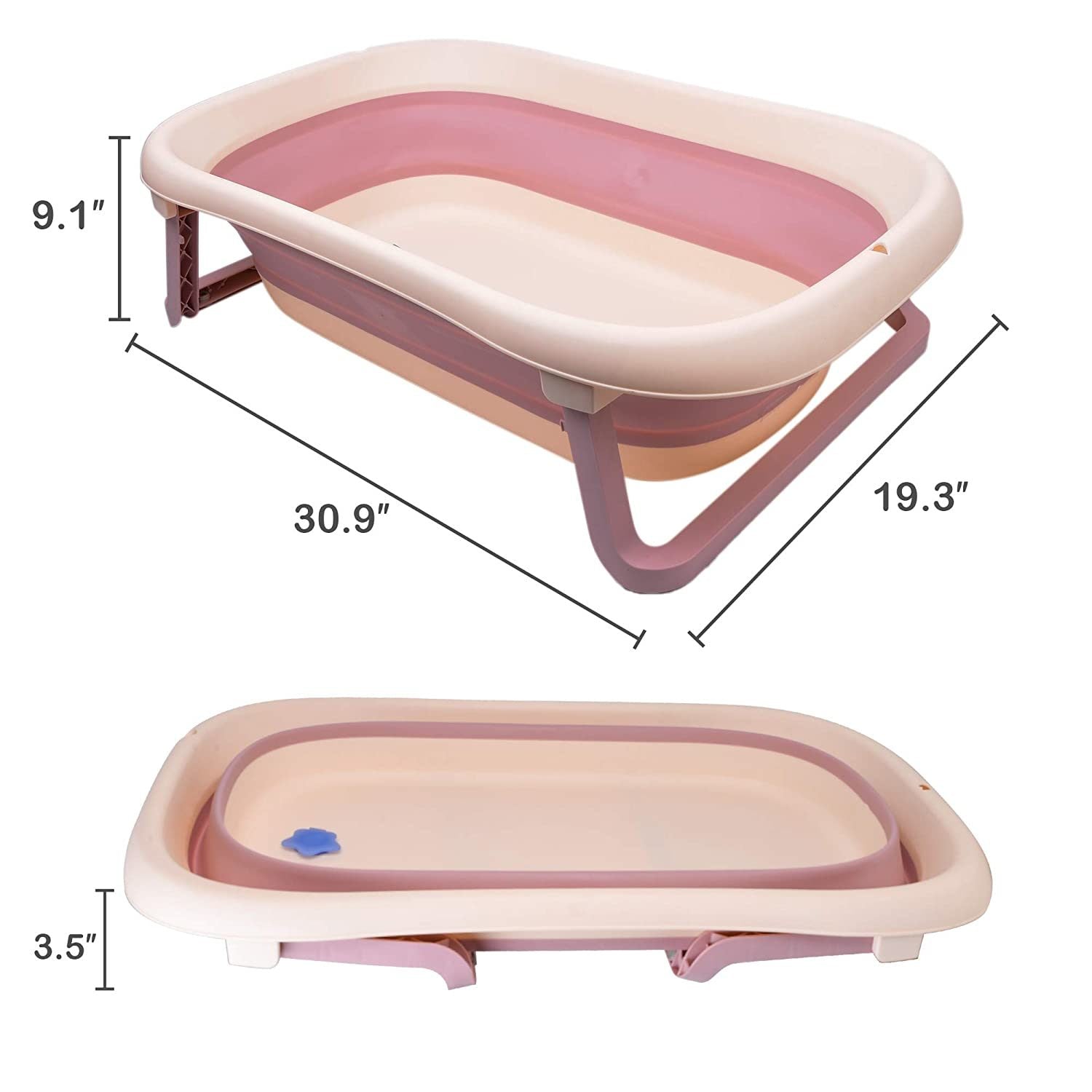 TOLEAD Folding Baby Bathtub with Smart Temperature Sensor, Certificated CPC 4-in-1 Bathtub Includes Sling and Cushion for Baby Three Stages Grow, L30.90" W19.30" H9.10" (Pink)…