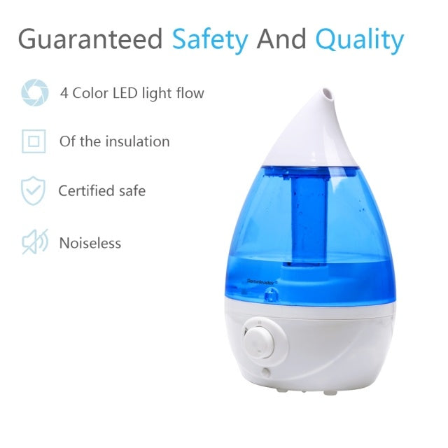 J04-017 Ultrasonic Air Humidifier 1.6L Cool Mist Humidifier with 4-Color LED Night Lights for Home Baby Room Bedroom and Office Whisper