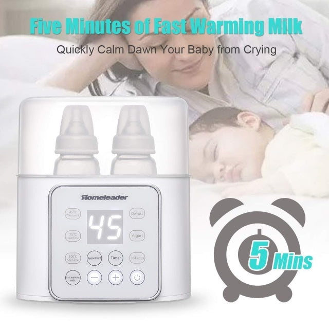 M01-01Baby Bottle Warmer  6-in-1 Double Bottle Breast Milk Warmer and Defrost, Baby Food Heater with LCD Display Accurate Temperature Control