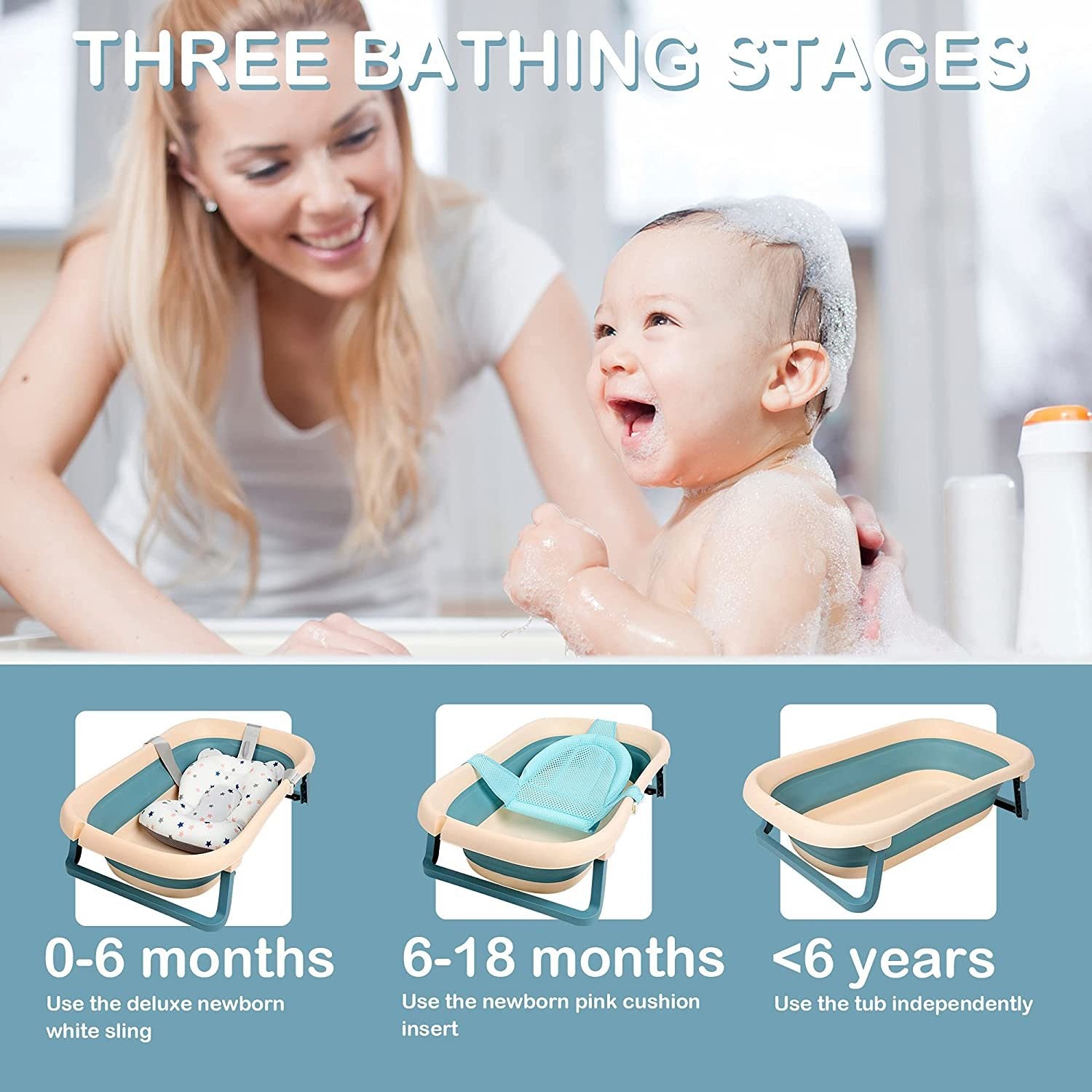 TOLEAD Folding Baby Bathtub with Smart Temperature Sensor, Certificated CPC 4-in-1 Bathtub Includes Sling and Cushion for Baby Three Stages Grow, L30.90" W19.30" H9.10" (Pink)…