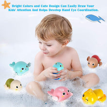 Toddlers Bath Toy, Manual Wind-Up Crab & Turtle Baby Bathtub Toys, Cute turtles, ducks and dolphins,Birthday for 2 3 4 5 6 Years Old,6Pcs +1 Organizer