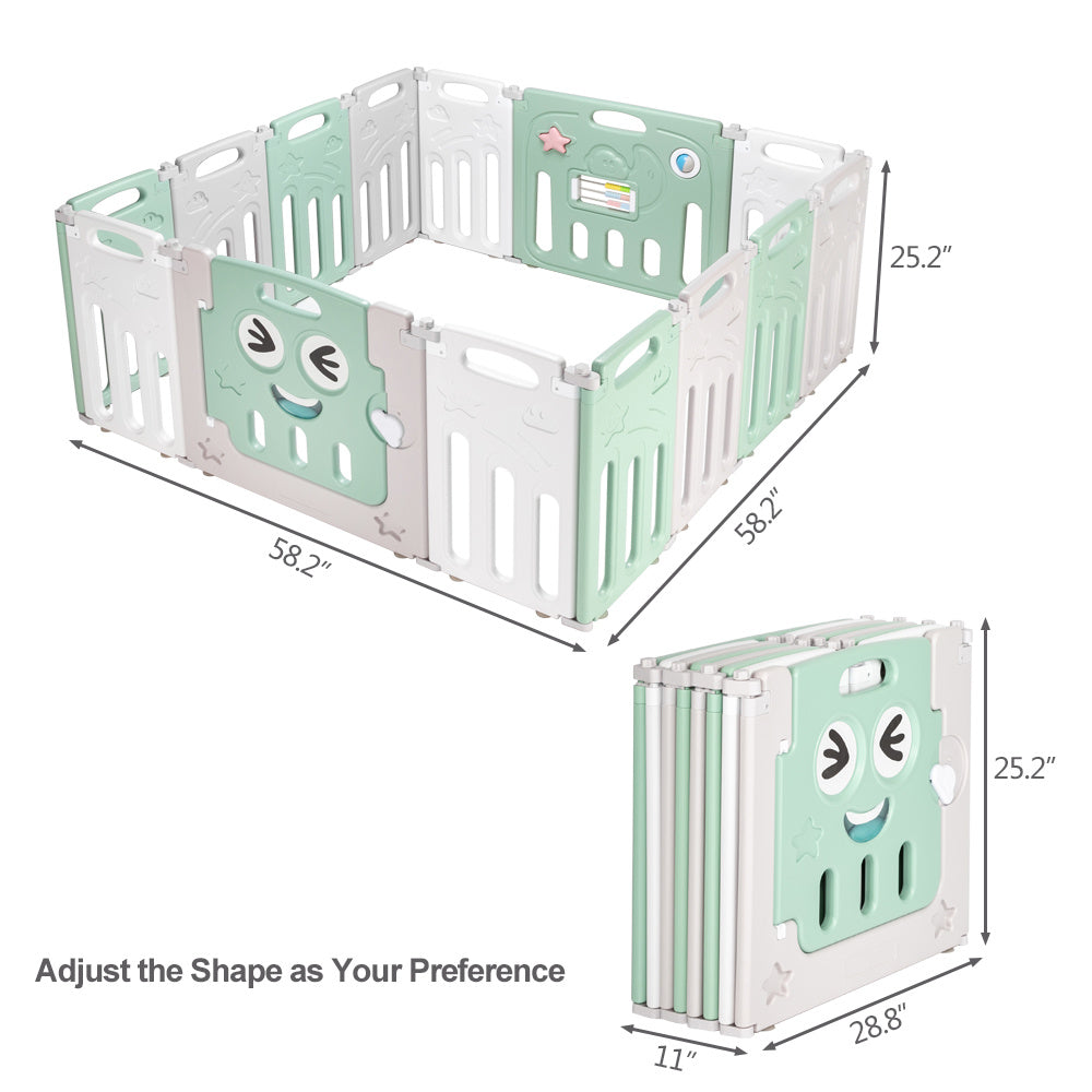 Foldable Baby 14 Panel Playpen Activity Safety Play Yard Foldable Portable HDPE Indoor Outdoor Playards Fence RT