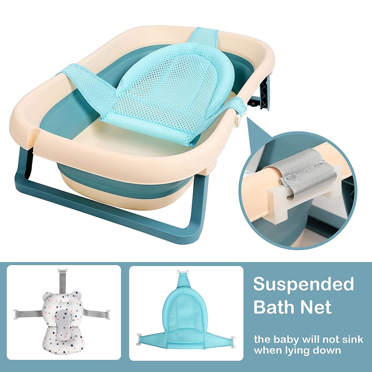 TOLEAD Folding Baby Bathtub with Smart Temperature Sensor, Certificated CPC 4-in-1 Bathtub Includes Sling and Cushion for Baby Three Stages Grow, L30.90" W19.30" H9.10" (Pink)…