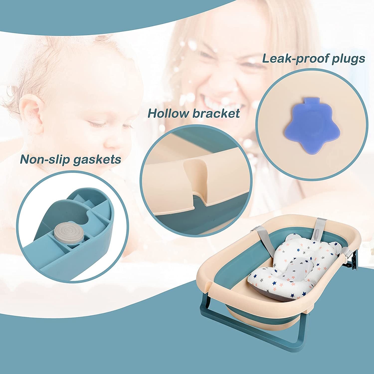 TOLEAD Folding Baby Bathtub with Smart Temperature Sensor, Certificated CPC 4-in-1 Bathtub Includes Sling and Cushion for Baby Three Stages Grow, L30.90" W19.30" H9.10" (Pink)…