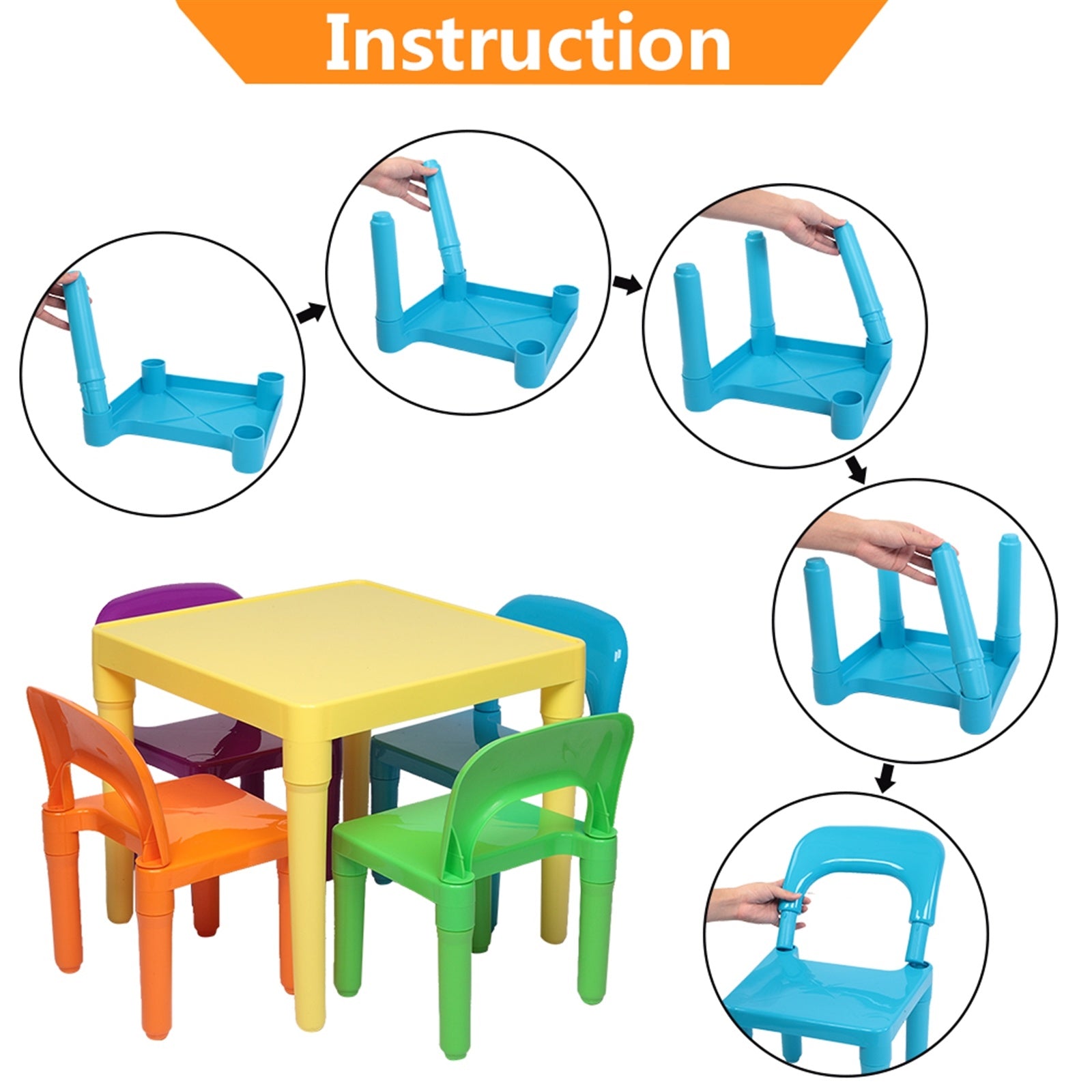 Set of Plastic Table And Chair for Children, One Desk And Four Chairs (50x50x46cm) YF