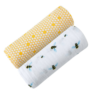Organic Breathable Soft Cotton Busy Bees Swaddle Set