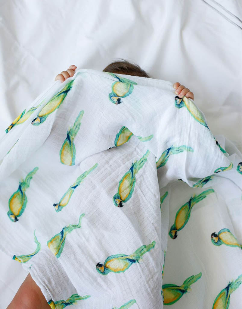 Organic Breathable Cotton Parrot Print Baby Swaddle