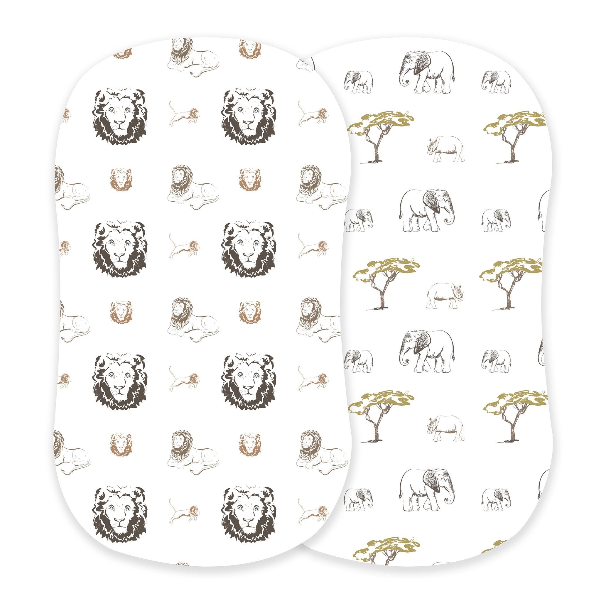 Hear Me Roar Lion and Rhinos and Elephants Bamboo Bassinet Sheets