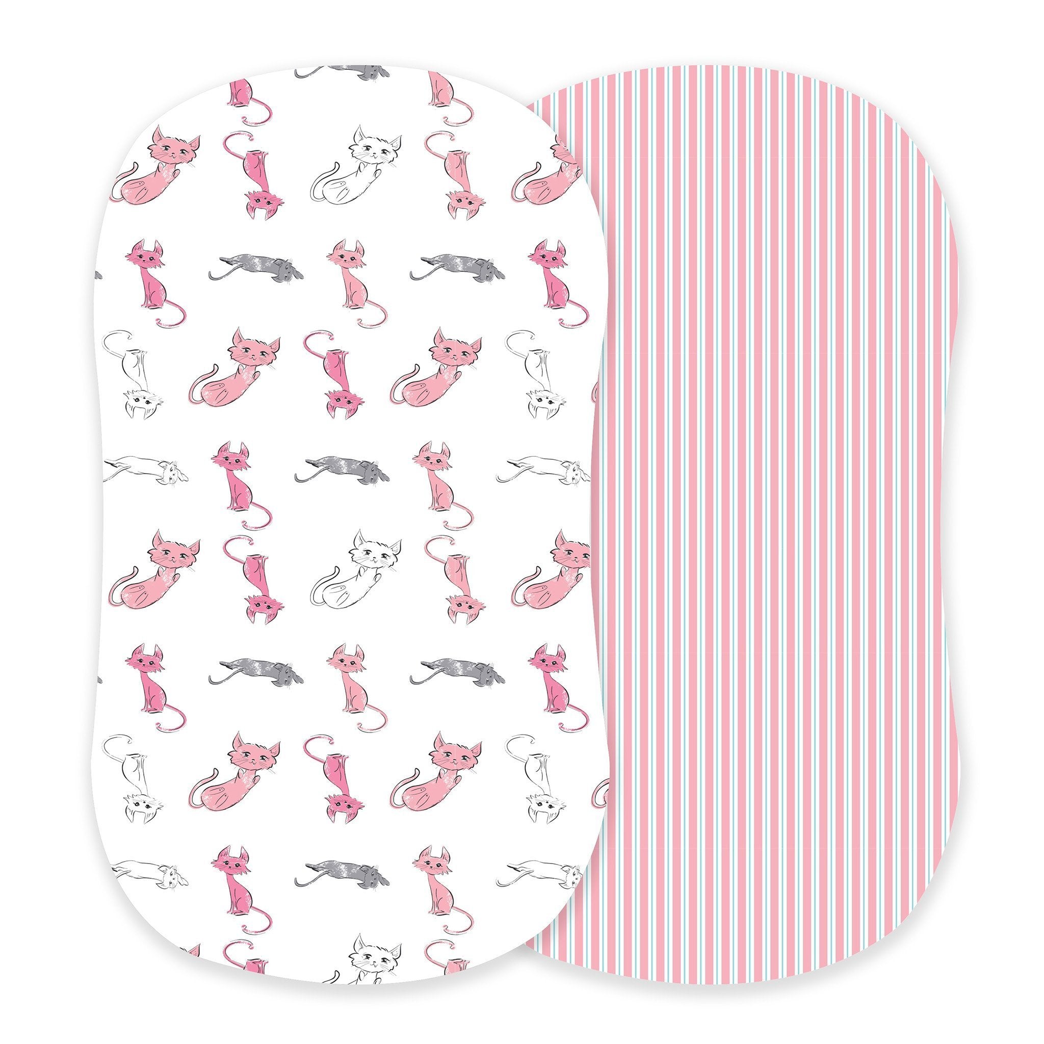 Playful Kitty and Candy Stripe Bamboo Bassinet Sheets