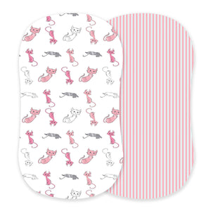 Playful Kitty and Candy Stripe Bamboo Bassinet Sheets