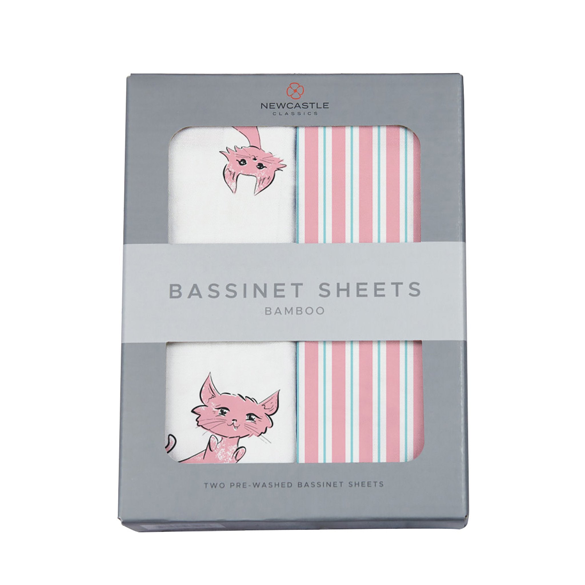 Playful Kitty and Candy Stripe Bamboo Bassinet Sheets