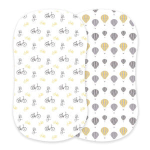 Vintage Bicycles and Hot Air Balloon Bamboo Muslin Bassinet Sheet