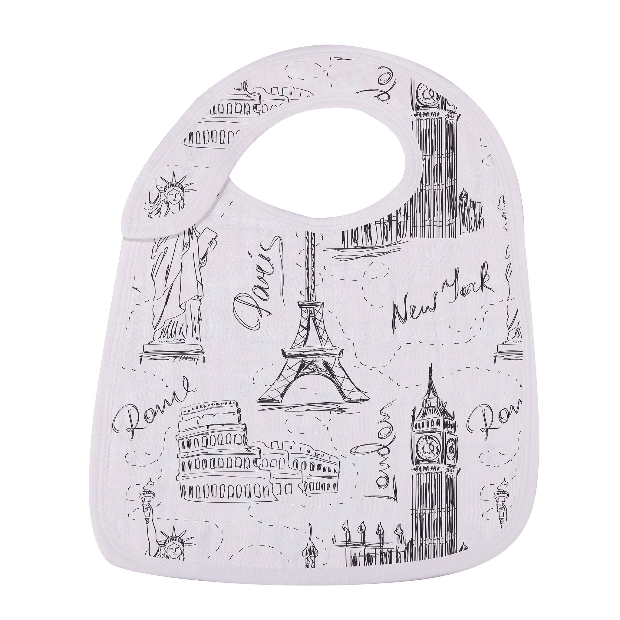 London, Paris, New York Bamboo Muslin Baby Snap Bibs